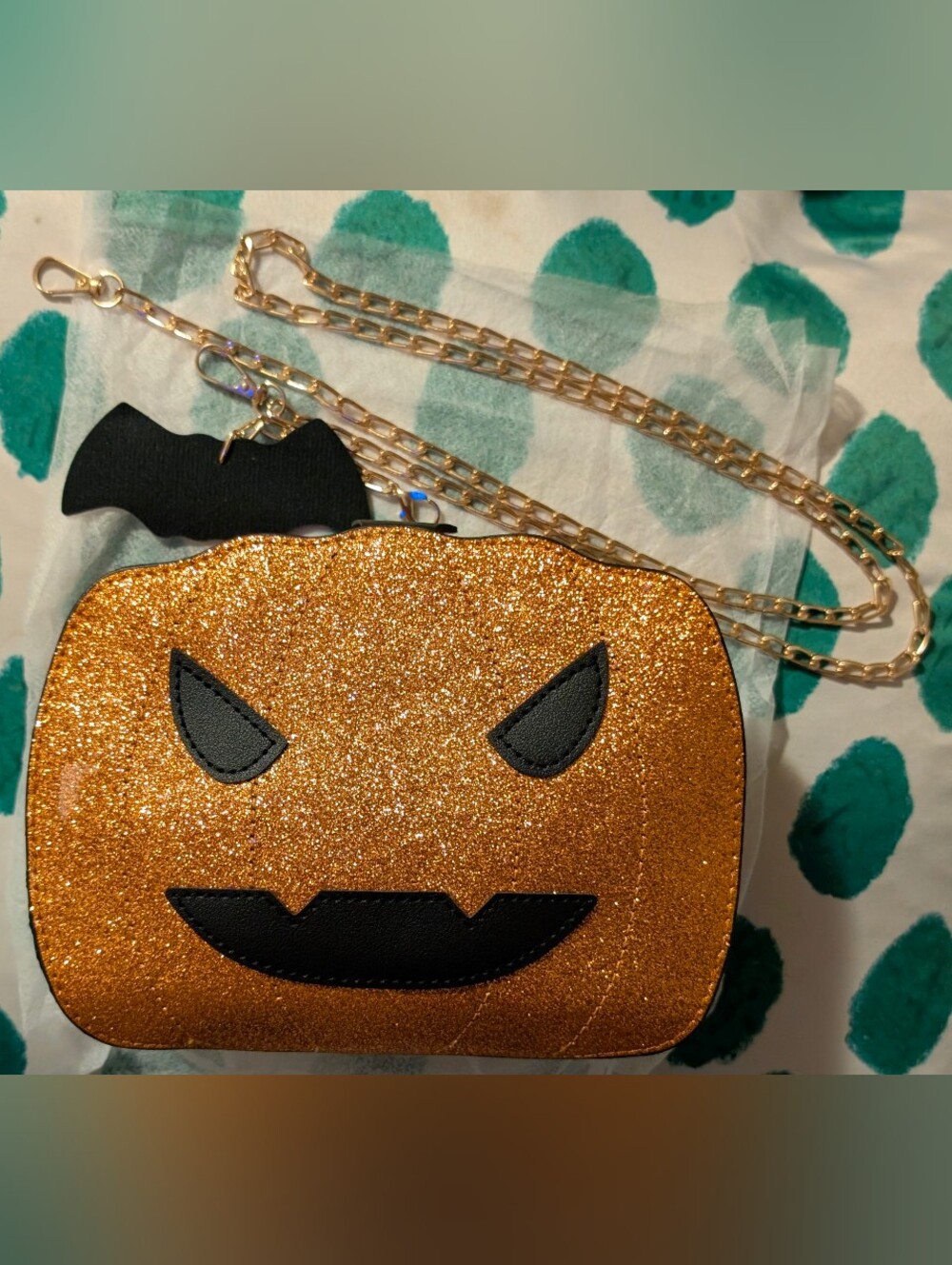 Glitter Pumpkin Crossbody Bag Halloween Jack-O'-Lantern Shoulder Purse NWT